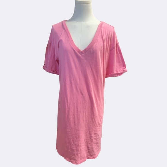 Z SUPPLY Sleep Shirt Tee S Pink V Neck Rolled Short Sleeves Lightweight Lounge - Picture 1 of 12